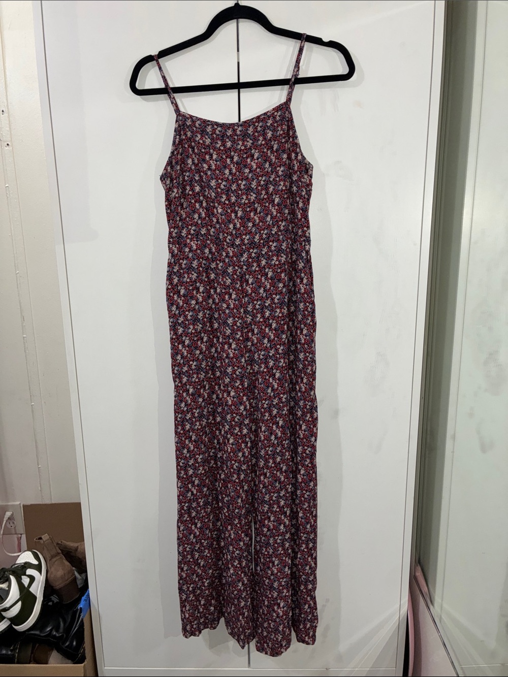 Self Contrast M Floral Wide Leg Spaghetti Strap Jumpsuit  Burgundy Blue White